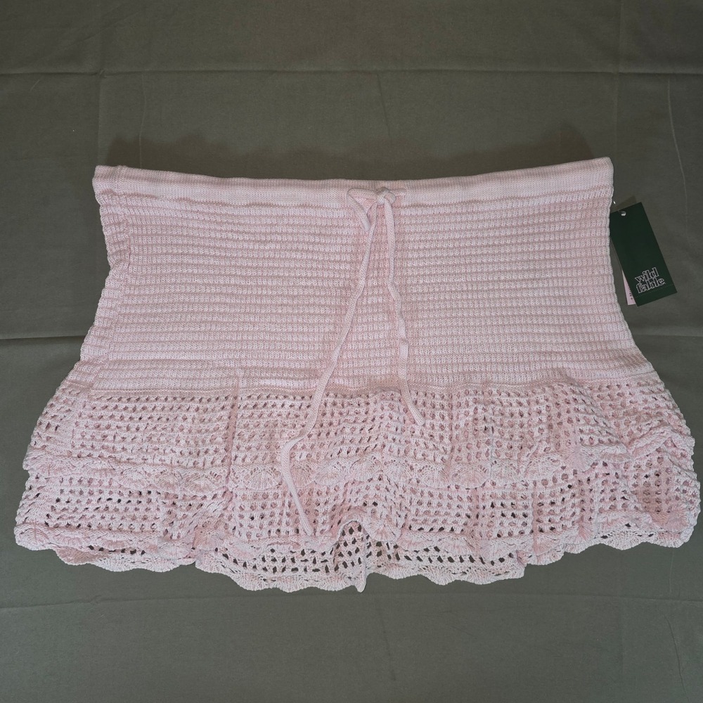 Wild Fable Womens XXL Pink Machine Crocheted Ruffle Mini Skirt 331 03 5955 NWT